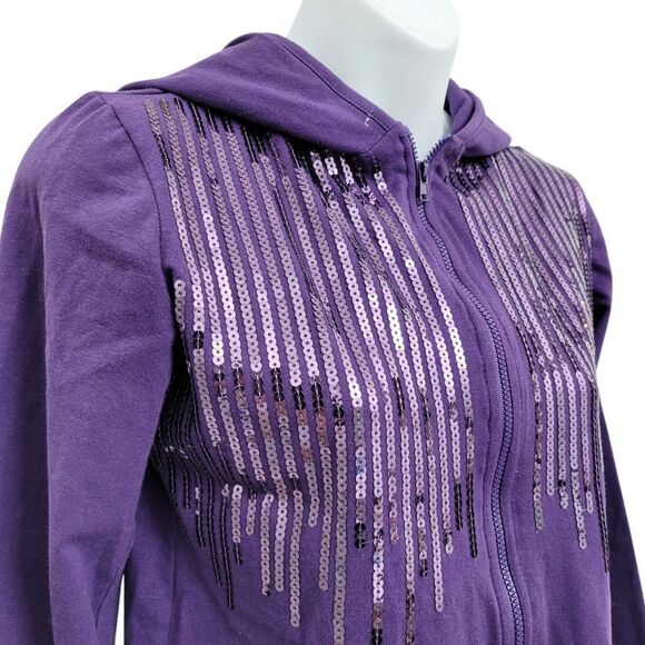 2/$20 Urban Behavior Shinny Purple Zipper Up Hoodie Jacket Size: Large - Picture 7 of 12